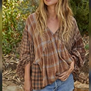 By Together Plaid Brown Women's Top